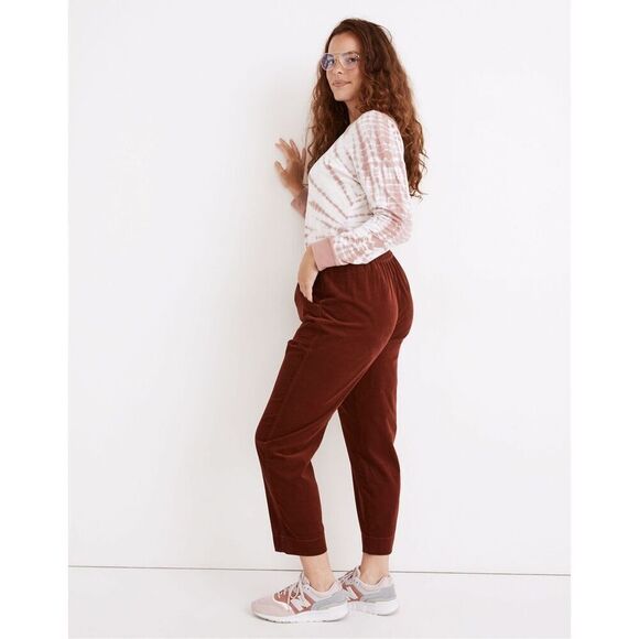 Madewell Women’s Rusted Burgundy Corduroy Tapered Huston Pull-On Crop Pants - Picture 5 of 11